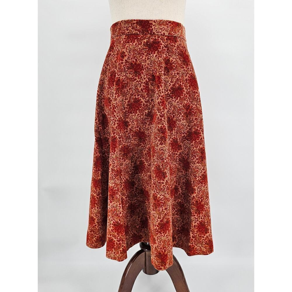 Vtg 70s Crazy Horse Women's 13/14 Maroon Western Floral Midi A-Line Skirt